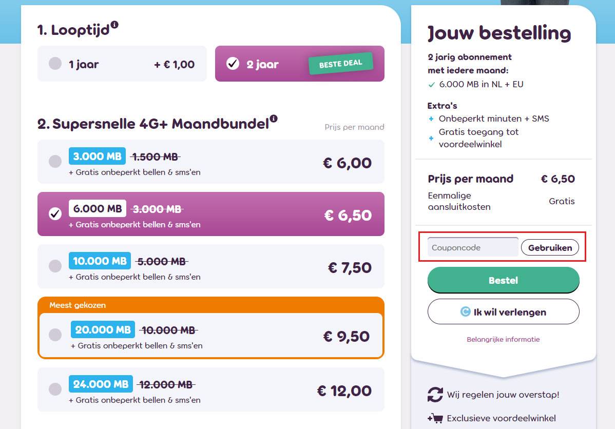 50plusmobiel kortingscode gebruiken