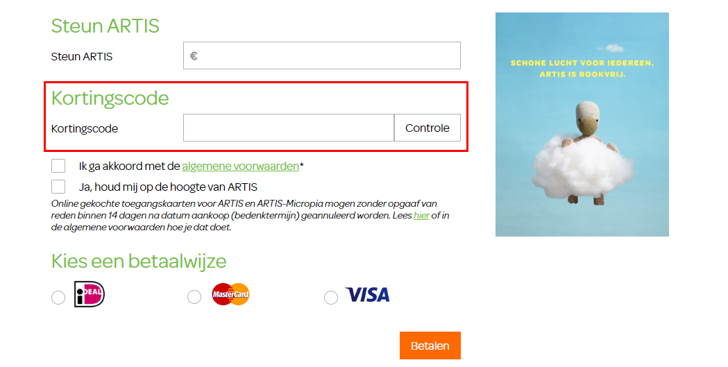 Artis kortingscode gebruiken