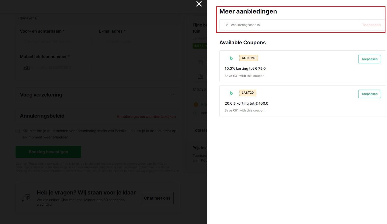 Belvilla kortingscode gebruiken