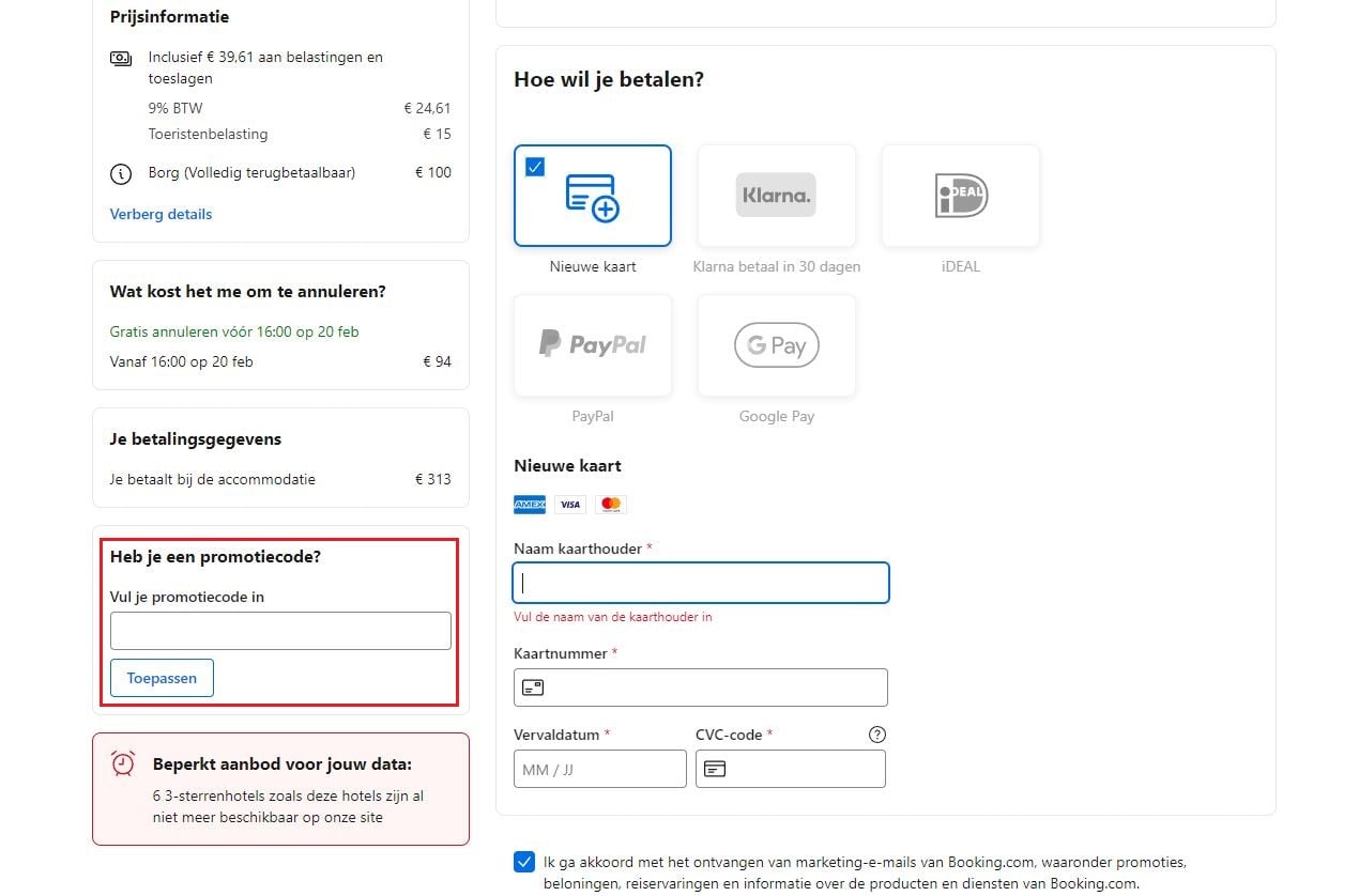 Booking.com kortingscode gebruiken