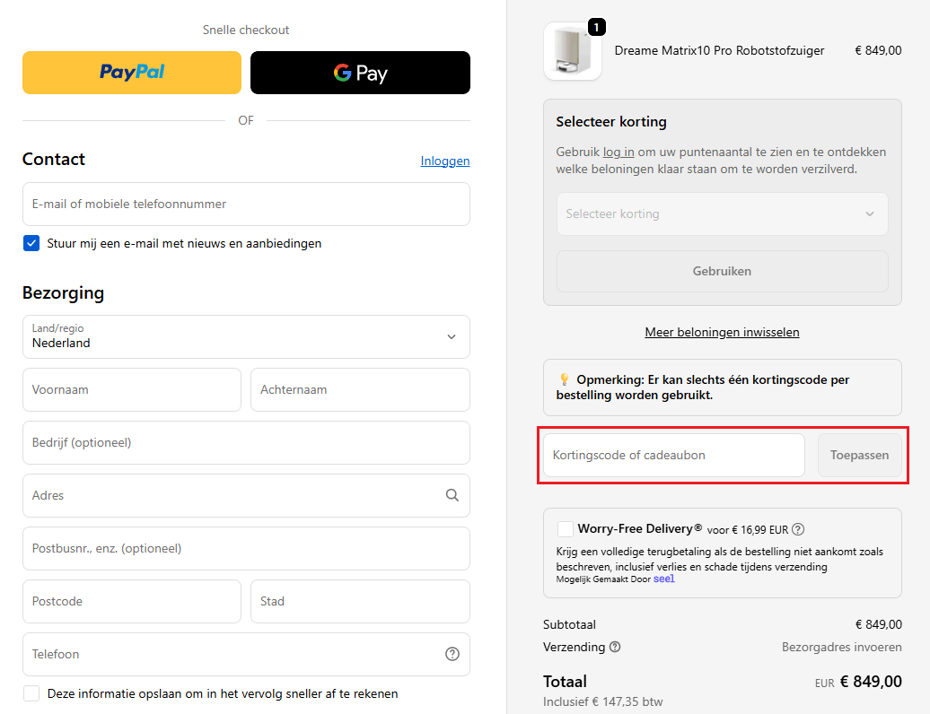 Dreame kortingscode gebruiken