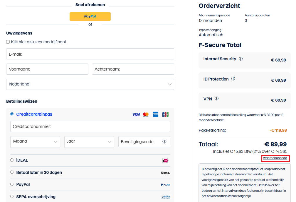 F-Secure kortingscode gebruiken
