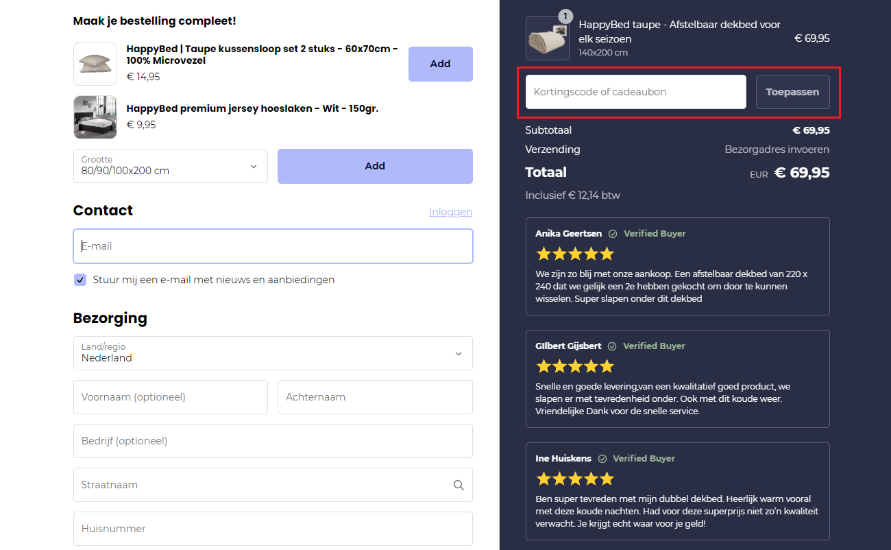 HappyBed kortingscode gebruiken