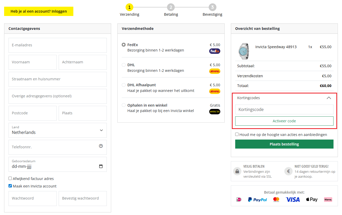 Invicta kortingscode gebruiken