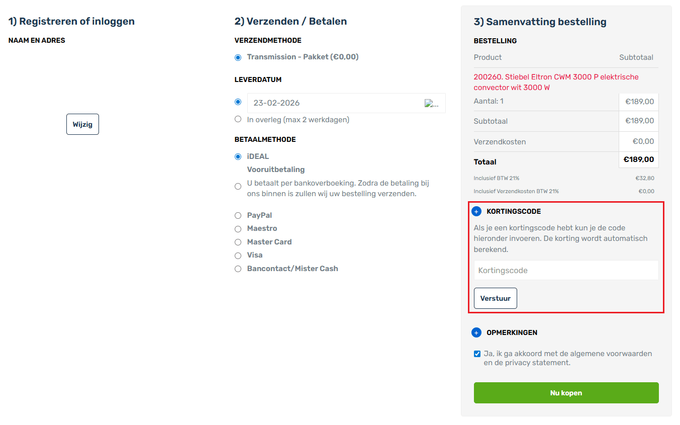 Keukenspeciaal kortingscode gebruiken