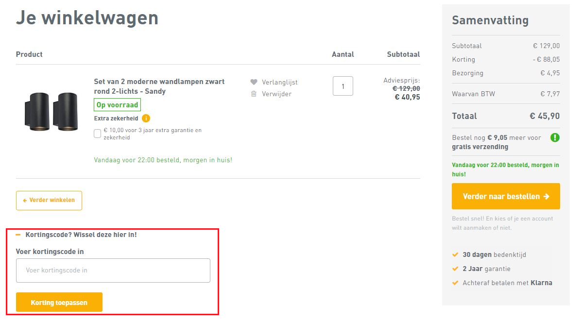 Lampenlicht kortingscode gebruiken