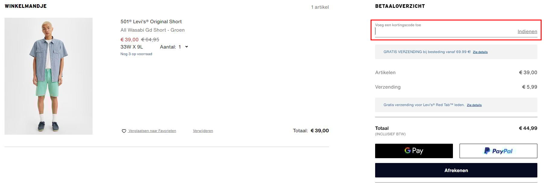 Levis kortingscode gebruiken