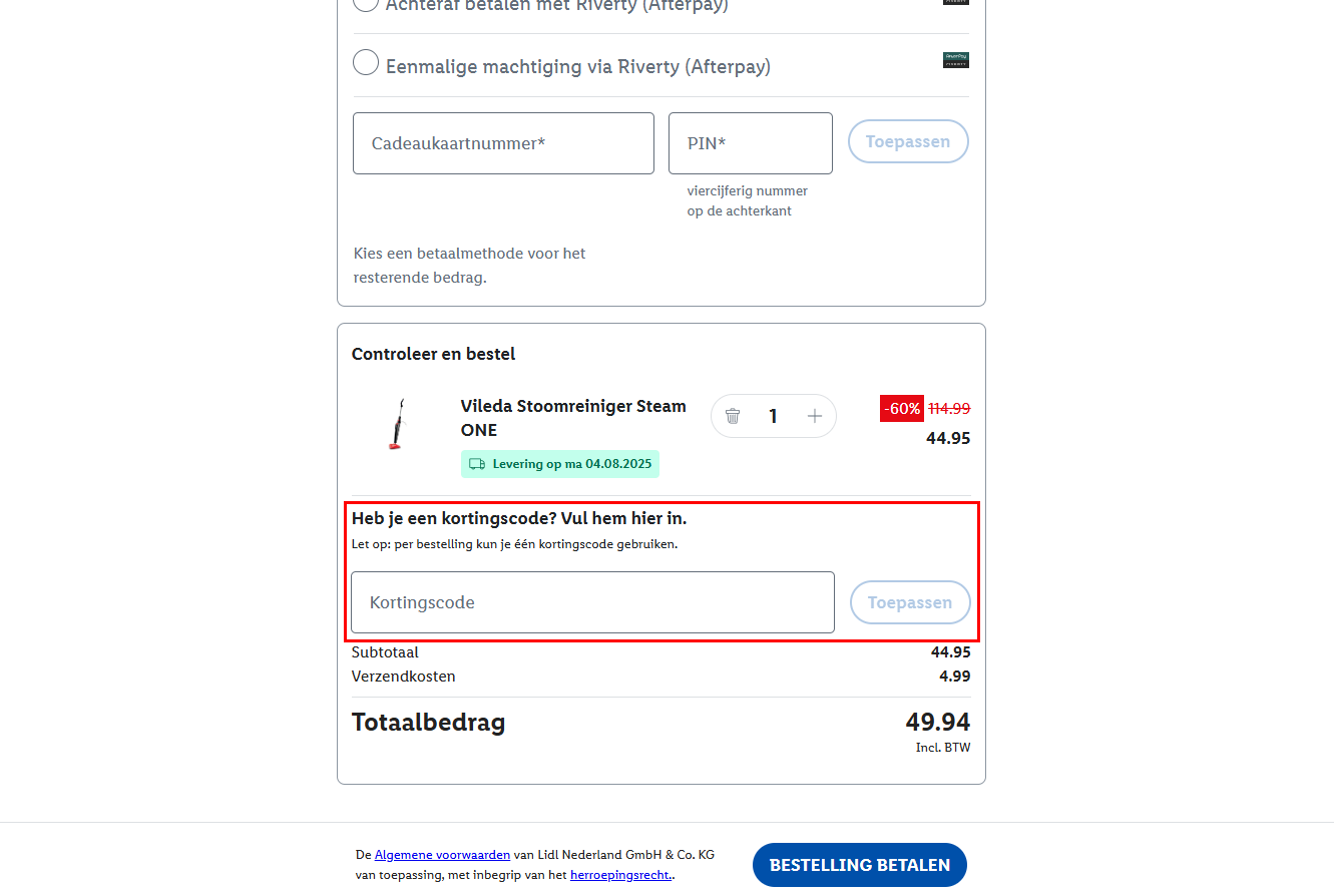 Lidl kortingscode gebruiken