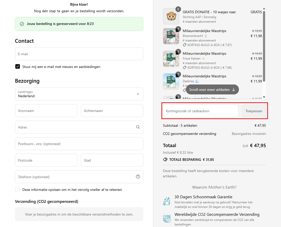 Mother's Earth kortingscode gebruiken