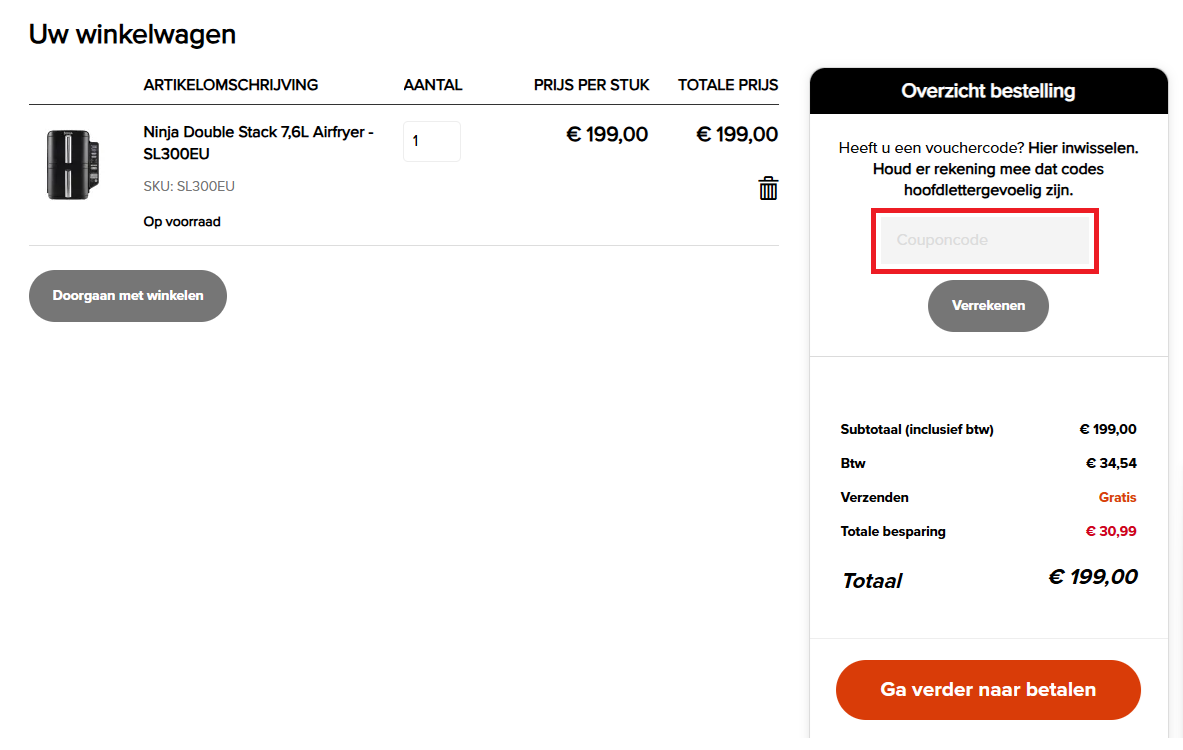 Ninja kortingscode gebruiken
