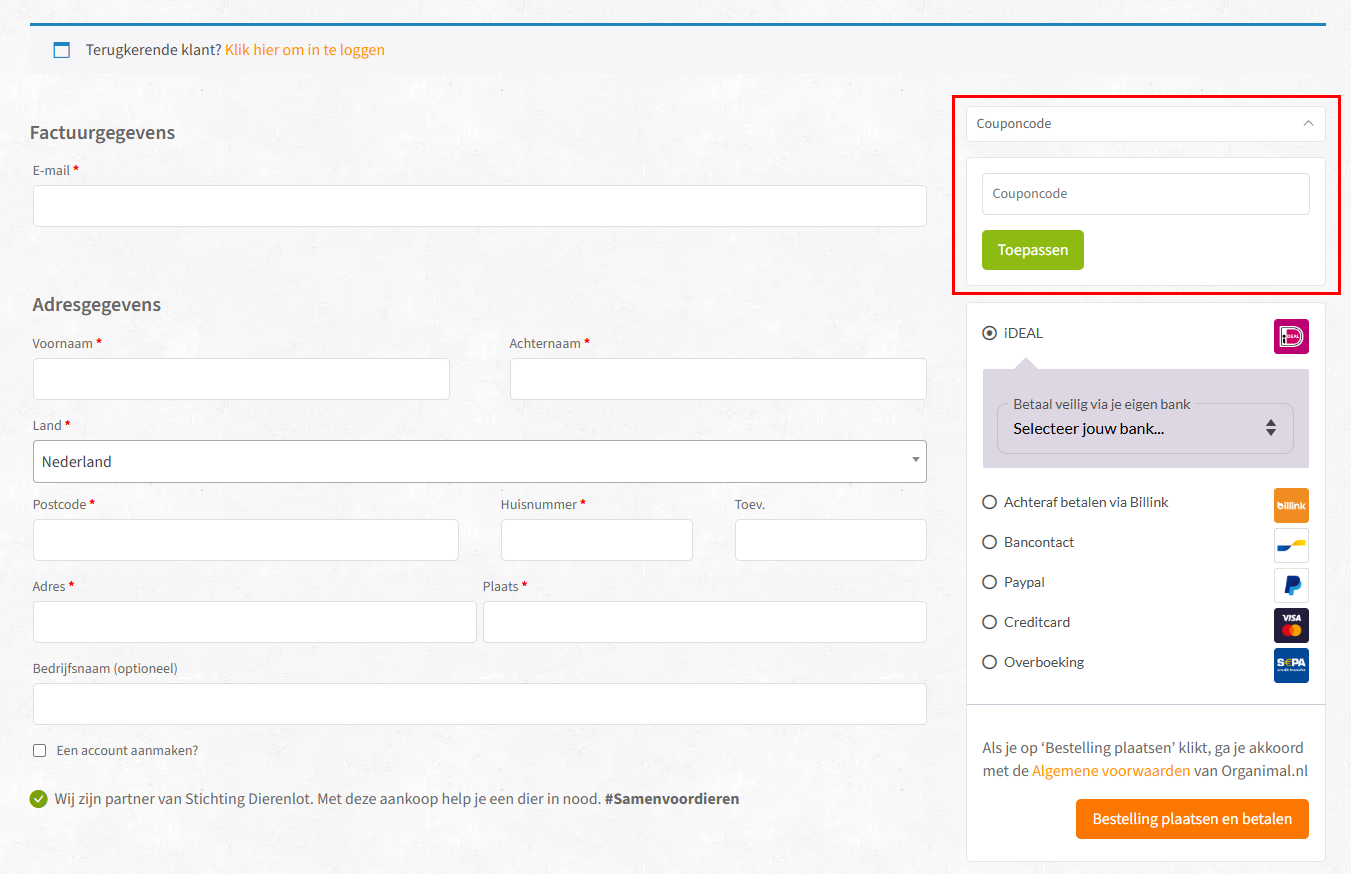 Organimal kortingscode gebruiken