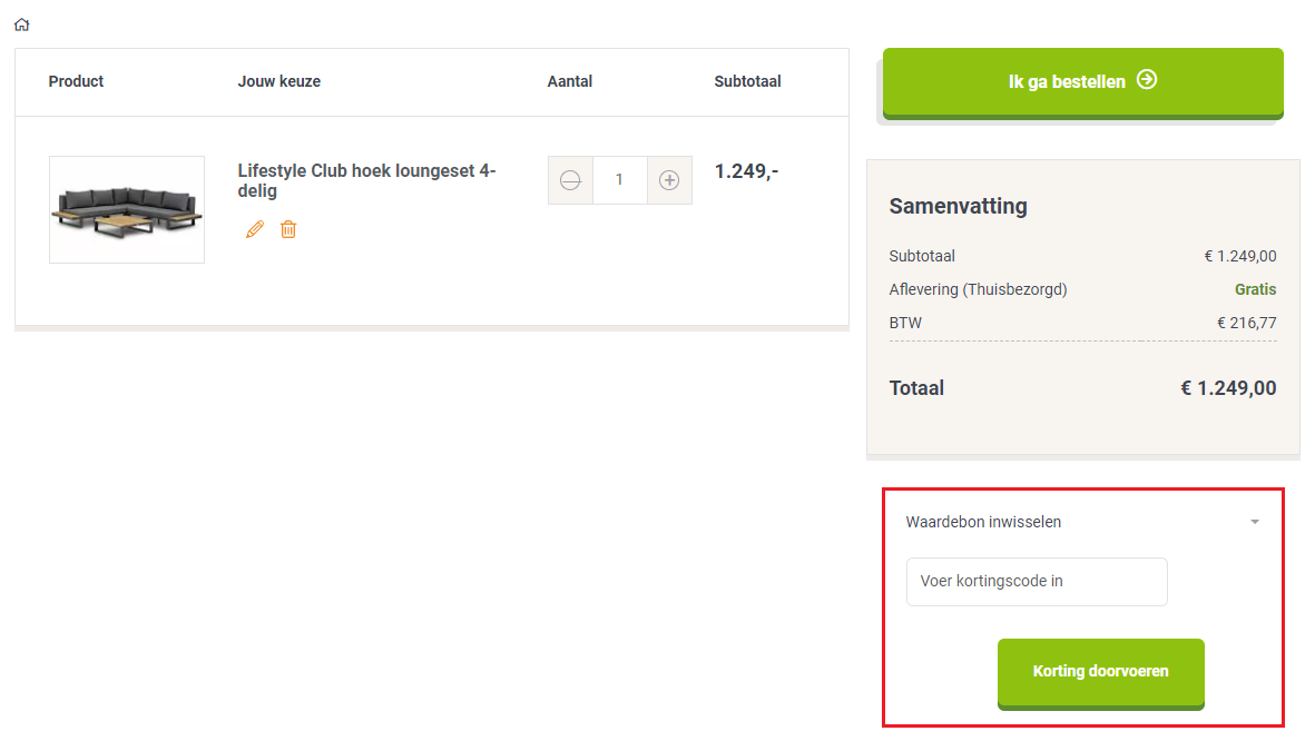 Tuinmeubelshop kortingscode gebruiken