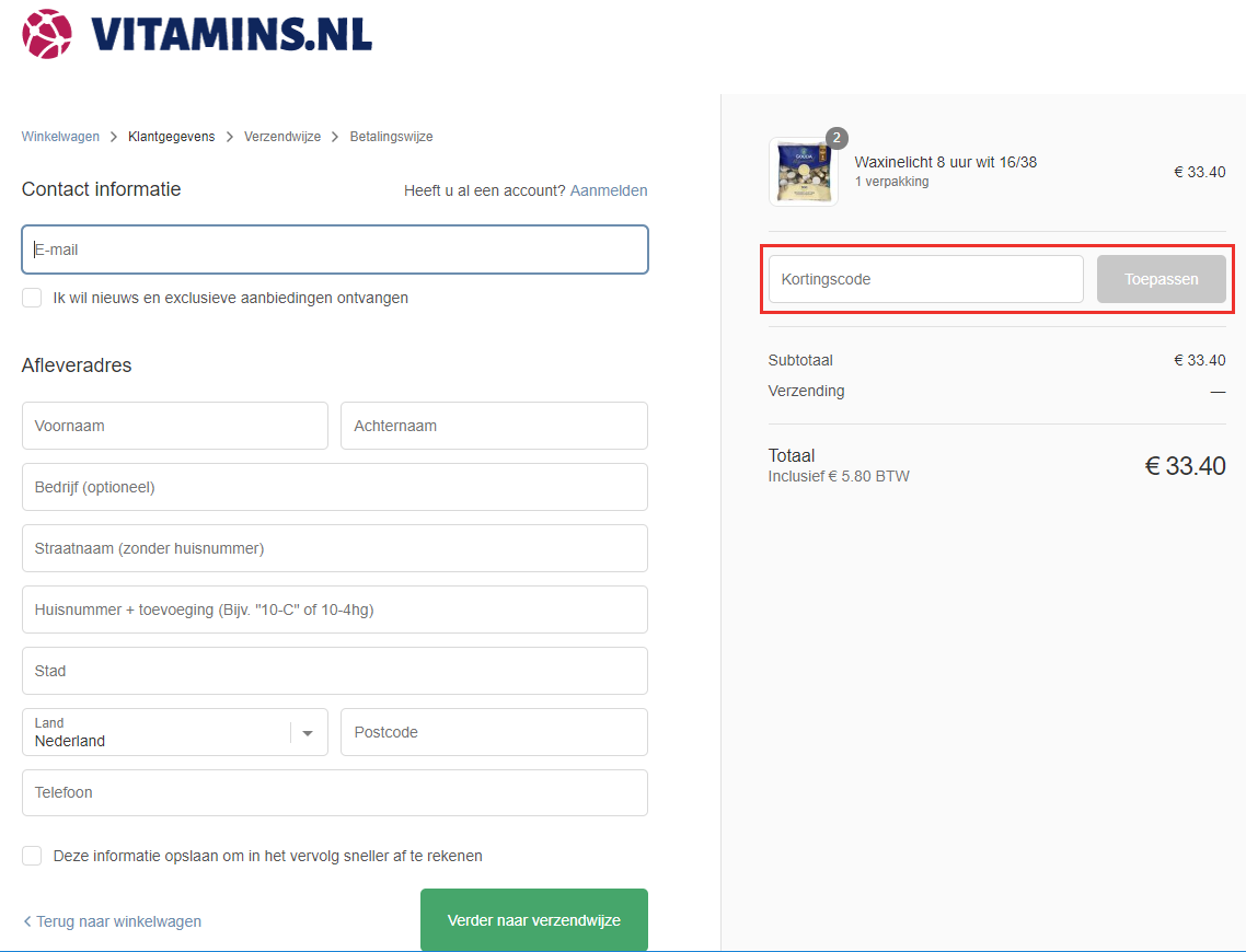 Vitamins.nl kortingscode gebruiken