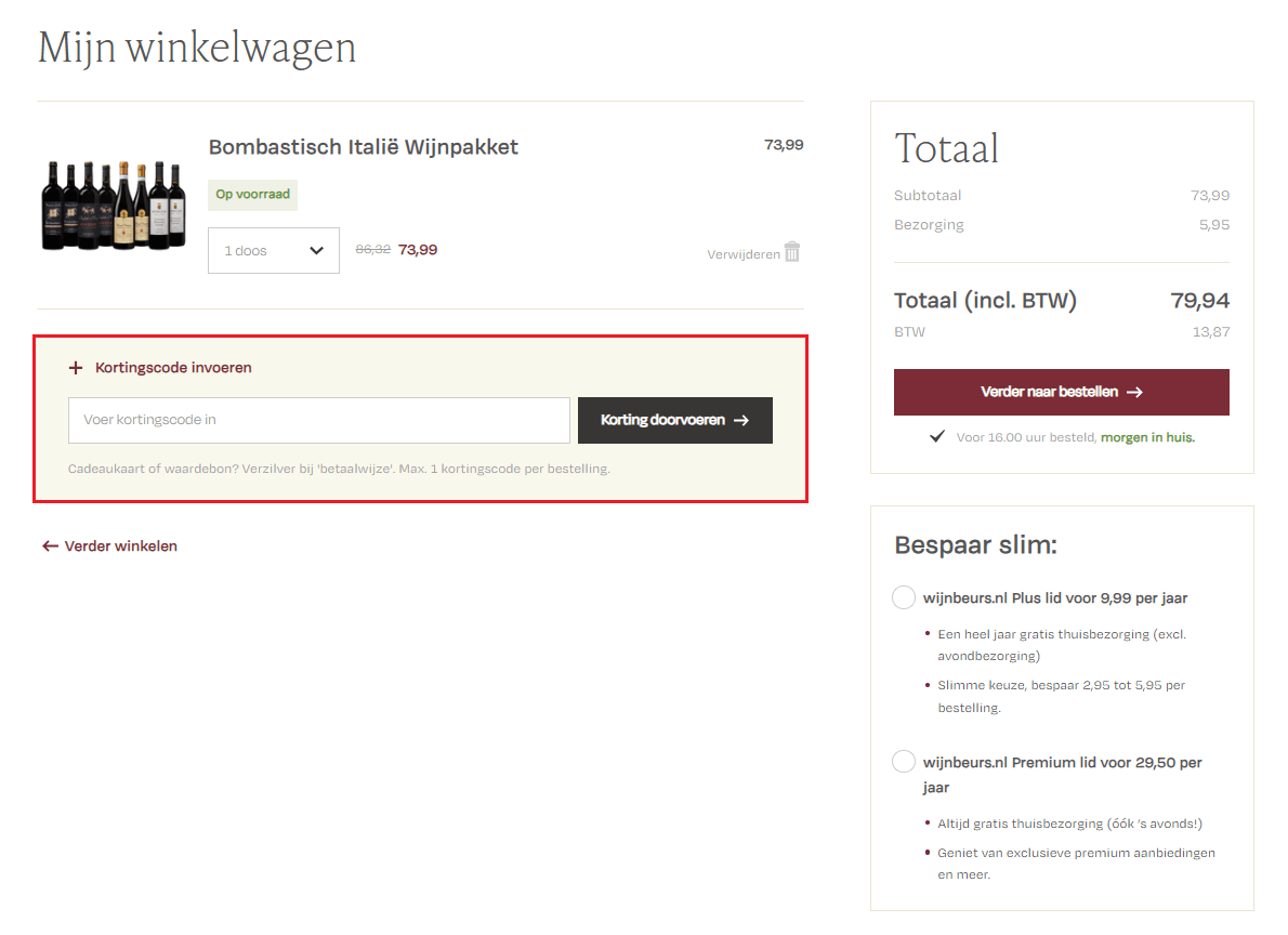 Wijnbeurs kortingscode gebruiken